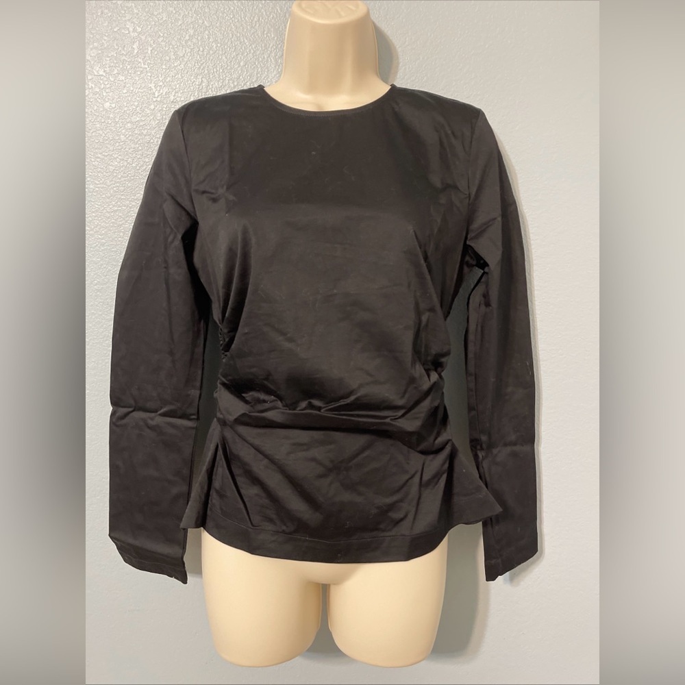 Zara Sleek Black Minimalist Long Sleeve Top Structured Y2K Parisian Chic Sz M